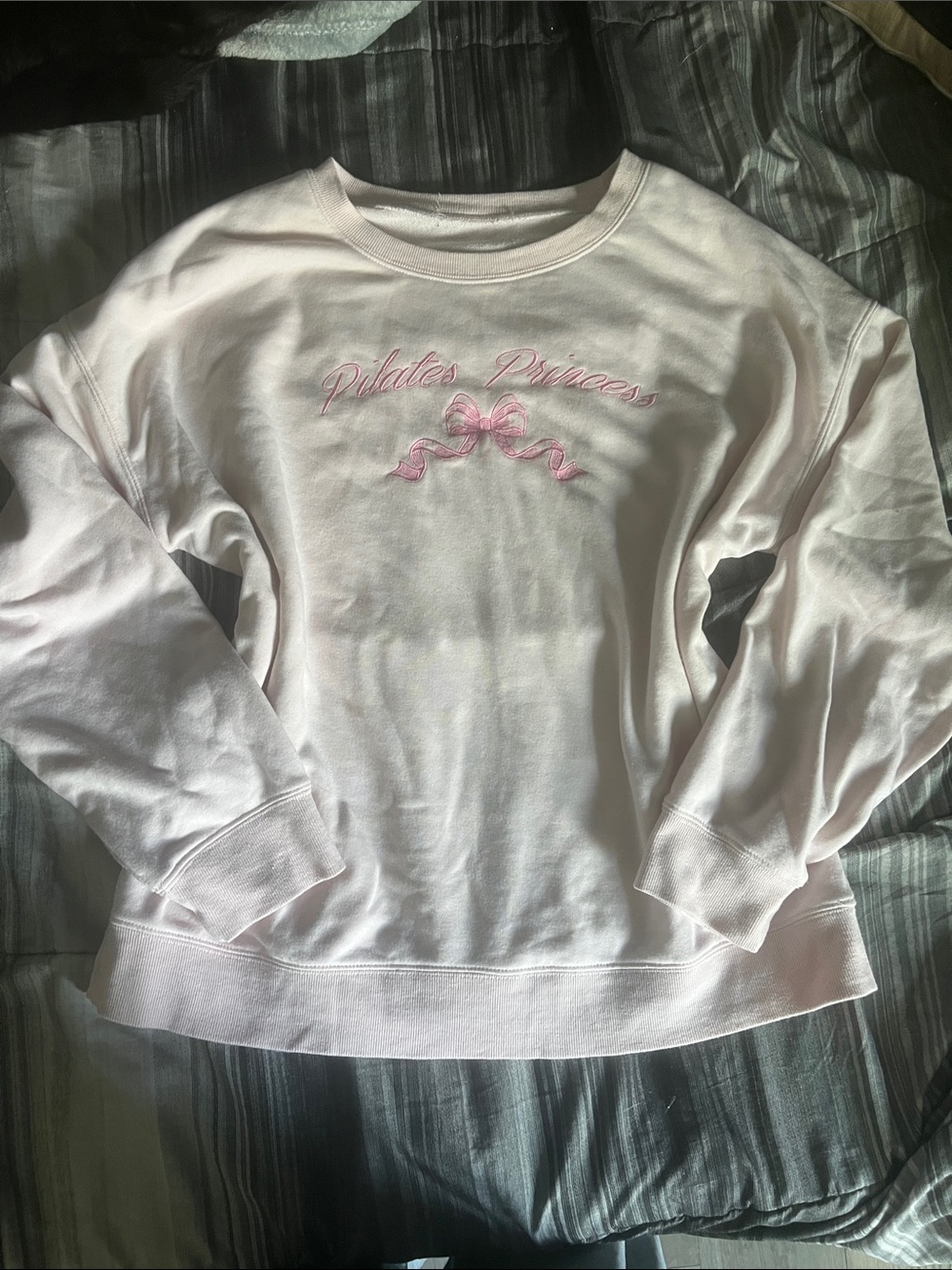 Francesca's Collections Pale Pink "Pilates Princess" Crewneck Sweatshirt